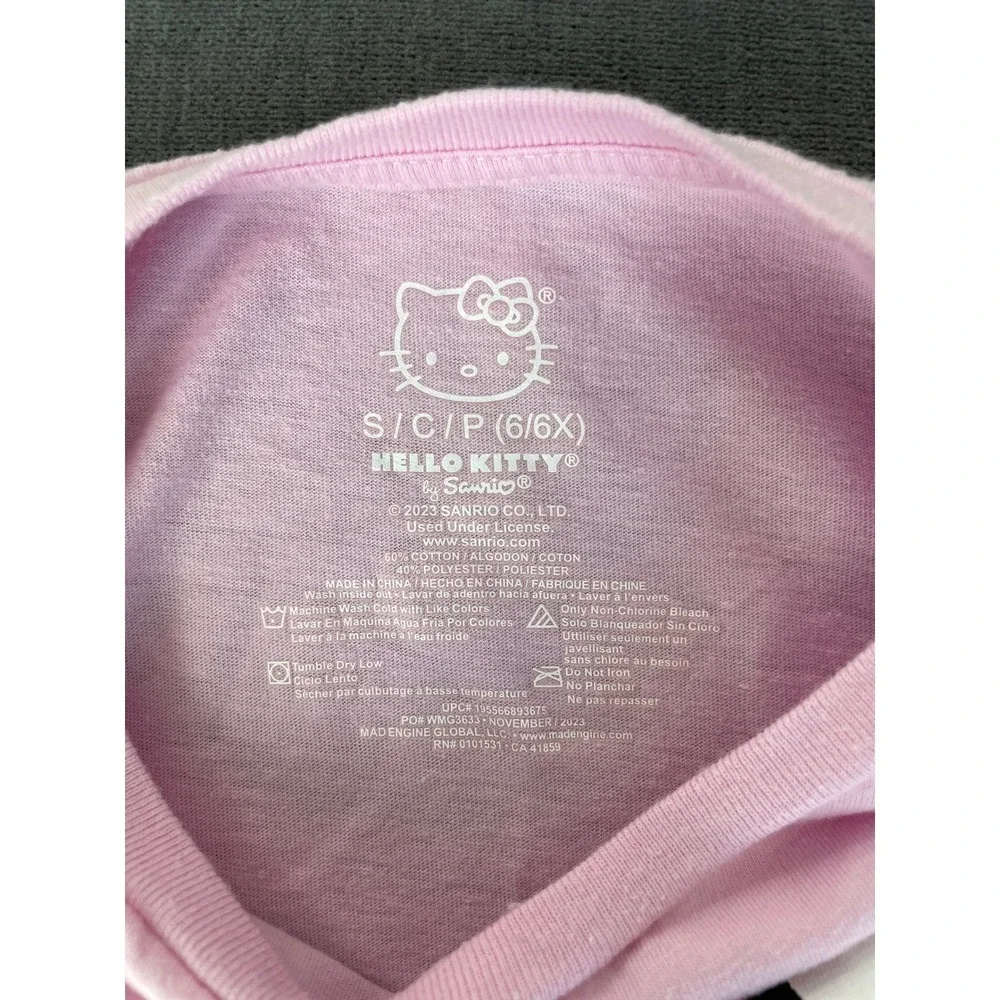 Hello Kitty Tee Girls S 6 Pink T Shirt Sanrio Short Sleeve Top 90s Y2K Kidcore